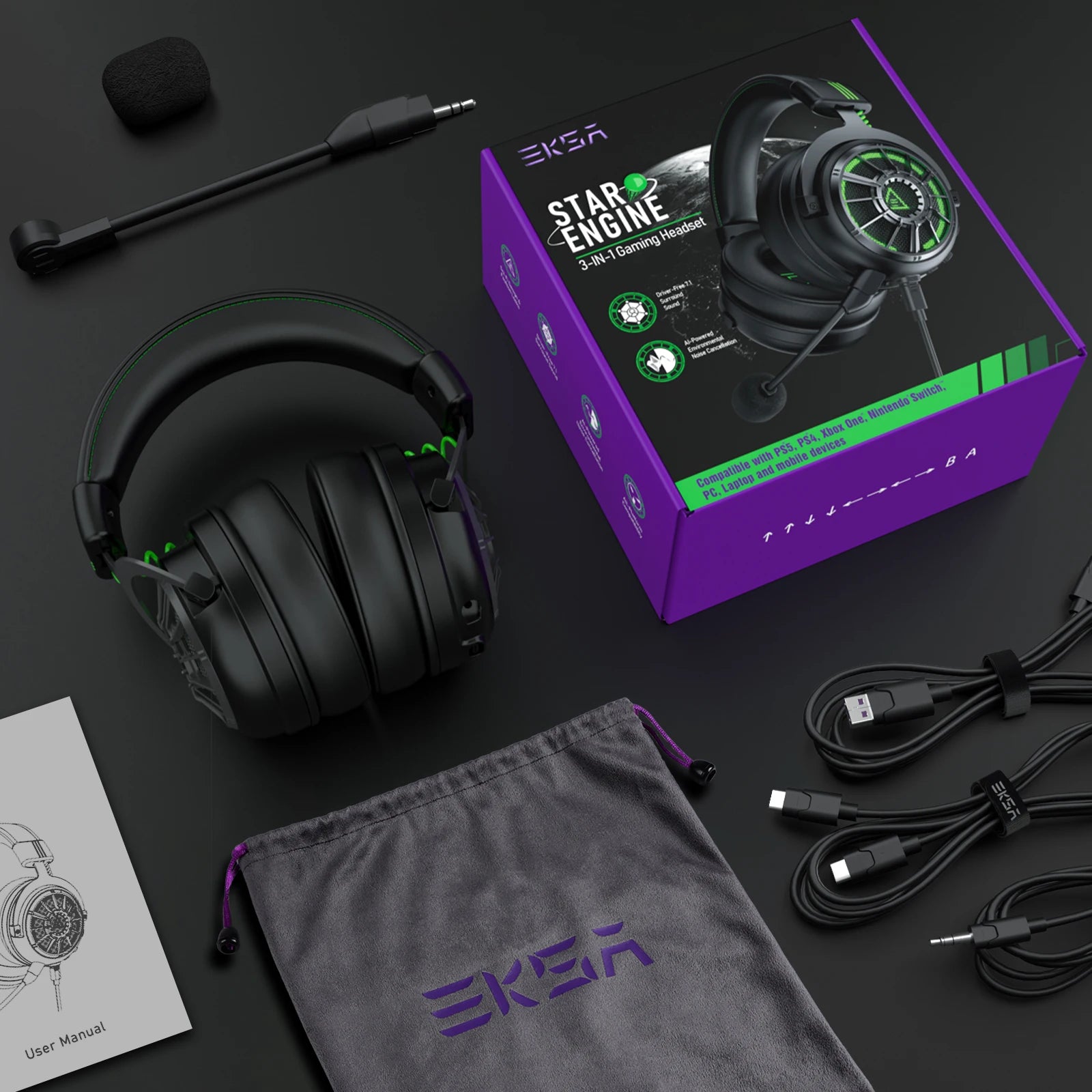 E5000 Pro Gaming Headphones for PC/PS4/Xbox/Switch